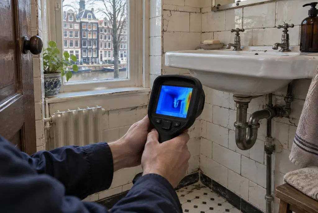Lekdetectie Leersum – badkamer met oude leidingen achter de tegels