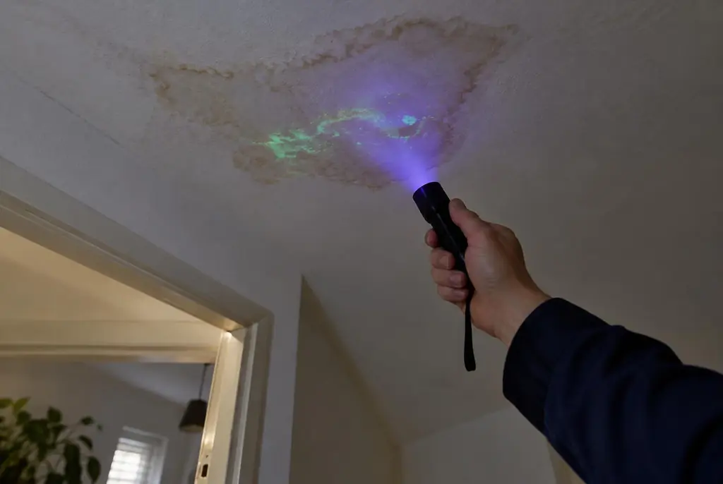 Lekdetectie Leersum – kleurstof controleren op het plafond met uv-licht